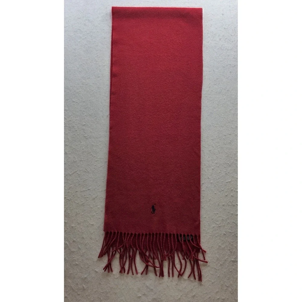 Polo Ralph Lauren Men's Red 100% Lambs Wool Scarf w Fringe